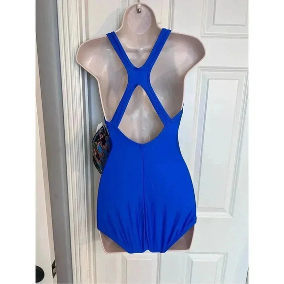 SPEEDO blue swimming one piece X back size 8 NWT - Picture 2 of 7